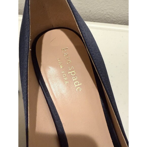 Kate Spade Heels  Size 7.5 Crawford Peep-Toe Bow Pumps Navy Satin - Picture 4 of 9